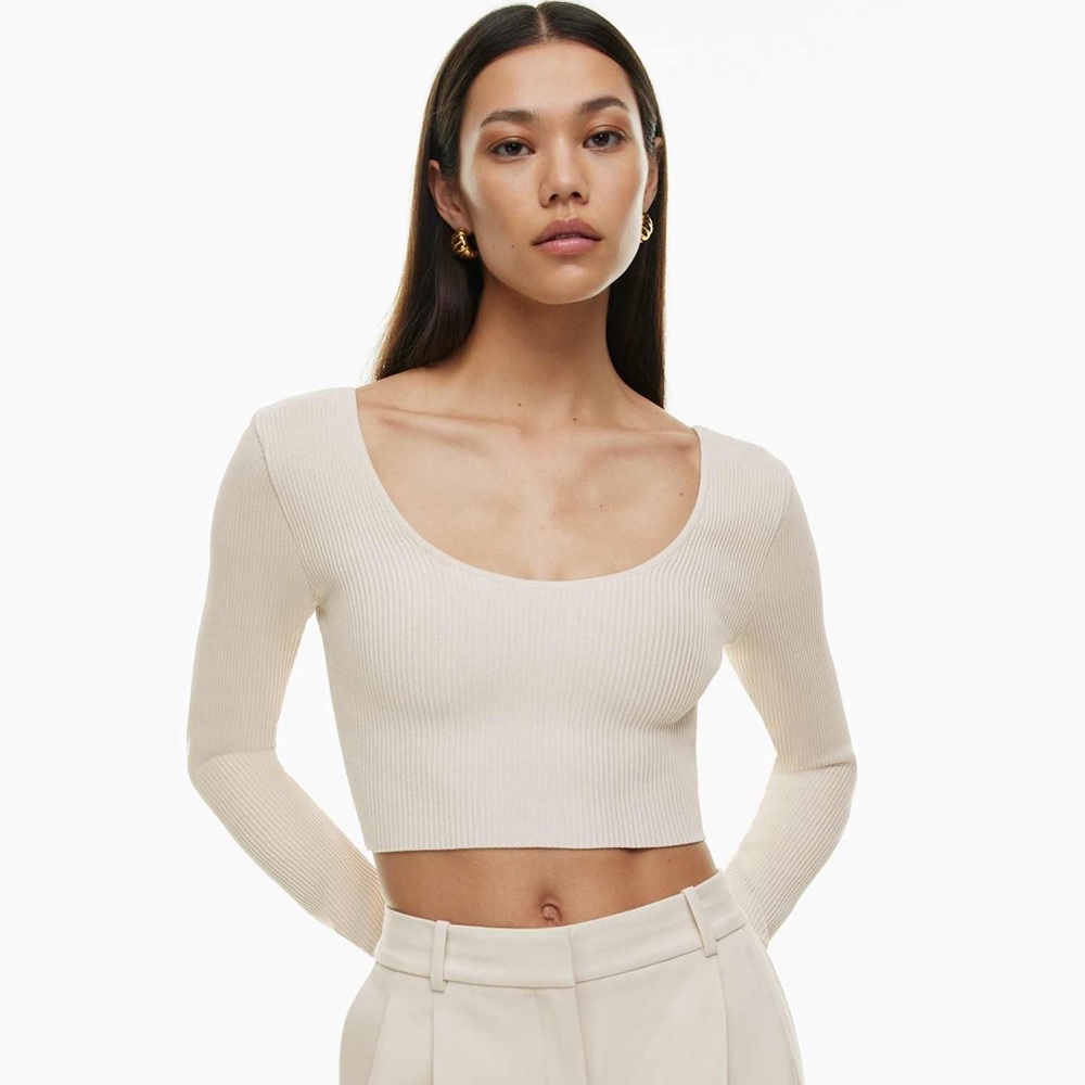 Babaton Sculpt Knit Scoopneck Longsleeve Minimalist Crop Top Neutral Size S Chic